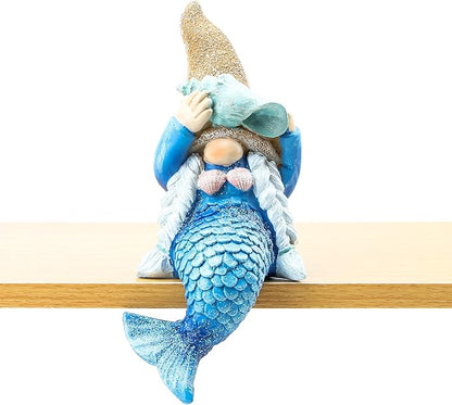 Leekung Mermaid gnome Statue Garden Decor,Beach Gnomes Figurine for Outdoor Indoor Patio Lawn Yard Porch Shelf Bookshelf Edge Table windowsill Decoration,Nautical Ocean Sculpture