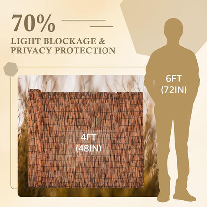 Brown 4FT X 16.4FT Reed Fencing Roll, Balcony Privacy Reed Shade Bamboo Fencing Garden Fence Border, Wind Block Sunshade Fence Screen for Outdoor Yard Patio Flower Bed Edge
