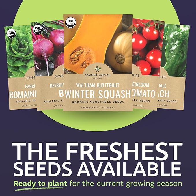 Organic Heirloom Garden Seeds Variety Pack - 10 Individual Packs - 2025 Season - Cherry Tomatoes, Spinach, Squash, Watermelon and More! for Indoor & Outdoor Planting (Non-GMO, Certified Organic)