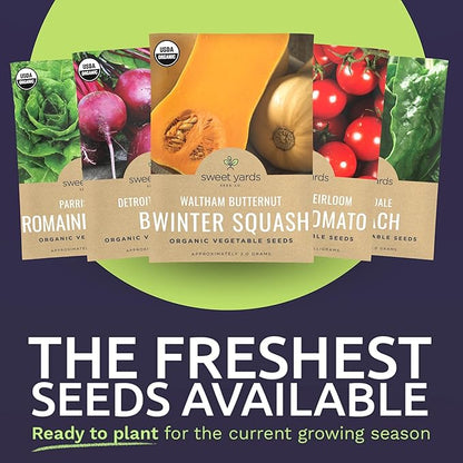 Organic Heirloom Garden Seeds Variety Pack - 10 Individual Packs - 2025 Season - Cherry Tomatoes, Spinach, Squash, Watermelon and More! for Indoor & Outdoor Planting (Non-GMO, Certified Organic)
