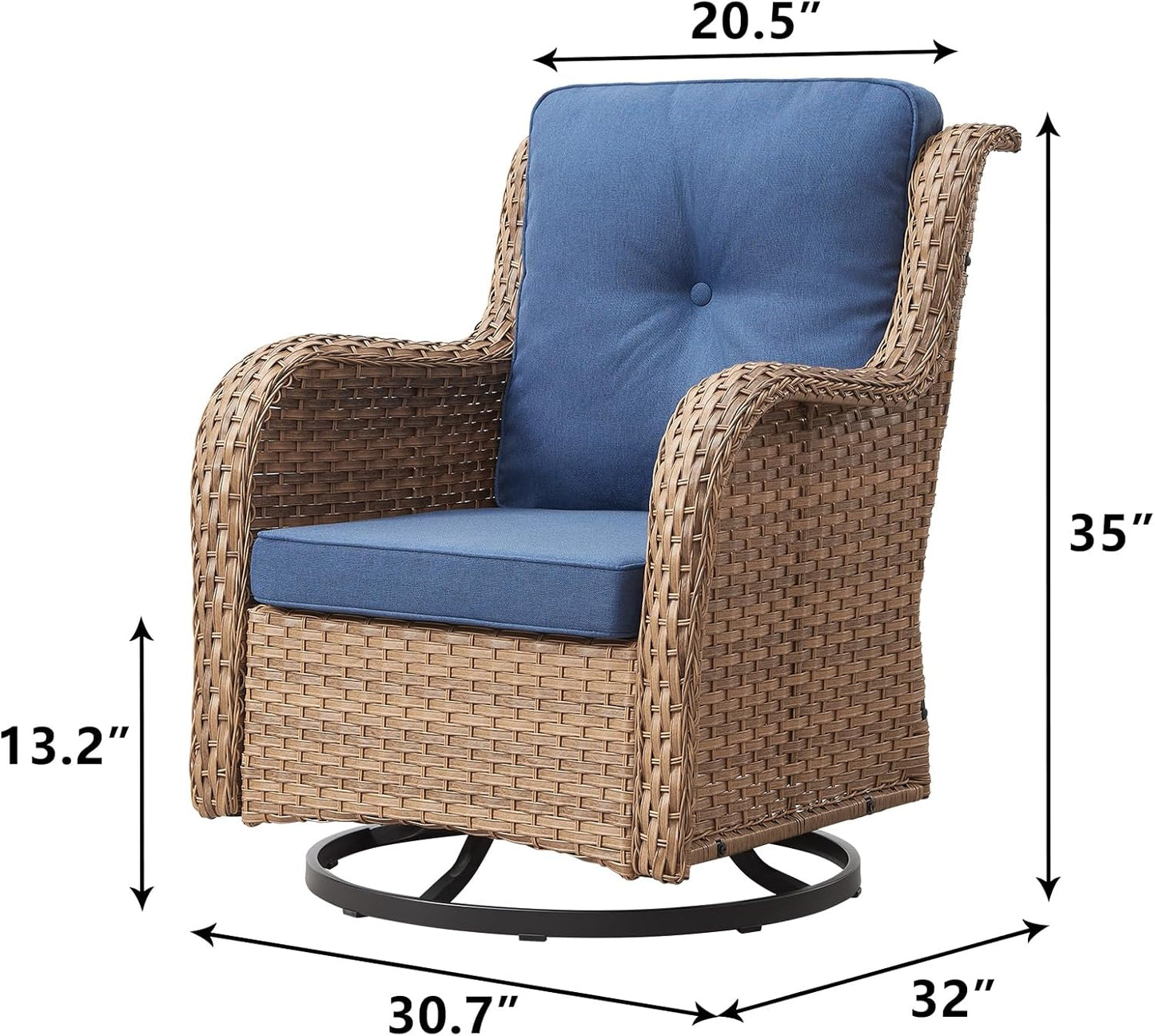 Outdoor Patio Swivel Rocker Chairs - Wicker Rattan Patio Swivel Rocking Chairs Set of 2 with High Back,Deep Seating and Comfort Cushions for Deck Porch Garden,Yellow/Blue