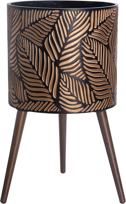 D'vine Dev 16 Inch Planter Pot with Stand, Mid-Century Tall Plant Pot with Legs for Indoor Plants, XX-Large, Bronze/Grey, 88-L-E-6