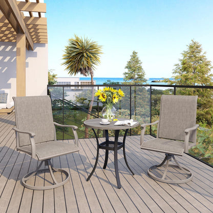 VICLLAX 27.5" Outdoor Round Patio Table for Lawn Garden, All Weather Metal Round Patio Dining Table with Storage Shelf, 2 Person Small Patio Table, Grey Wood-Like Tabletop