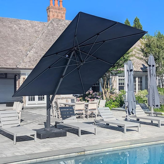 PURPLE LEAF 10 FT Square Patio Umbrella Large Outdoor Aluminum Offset Umbrella with 360-degree Rotation Cantilever Umbrella for Garden Deck Backyard Pool, Navy Blue