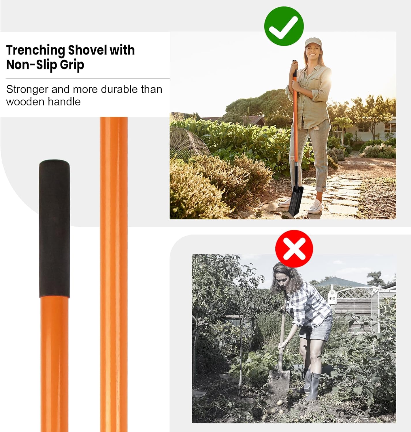 Trench Shovel for Digging, 4-Inch Trench Shovel, Heavy Duty Trenching Shovel with Fiberglass Handle, 56 Inches