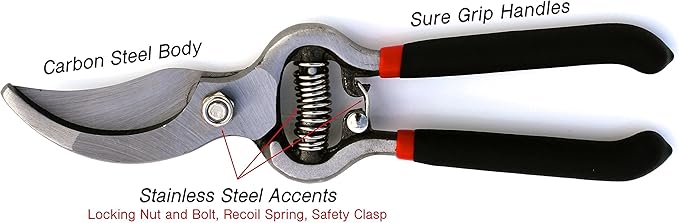 Garden Guru Classic Bypass Pruning Shears Clippers – Heavy Duty Forged Steel Garden Pruners – Safety Lock – Non Slip Comfort Grips – Cuts up to 1” – Professional Bypass Pruners for Gardening (2 Pack)