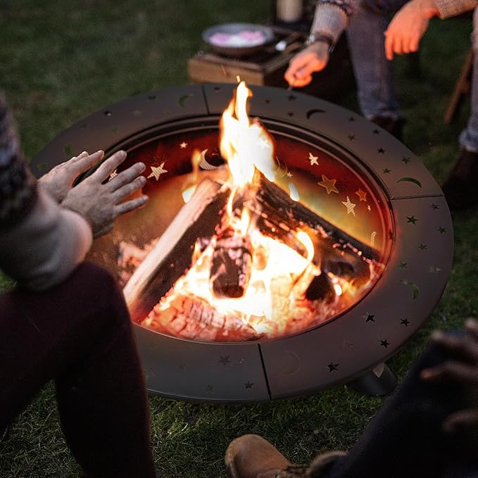 SUNCREAT 42" Extra Large Bonfire Fire Pit, Steel Round Fire Pit Table for Backyard, Garden, Outside, Star Pattern