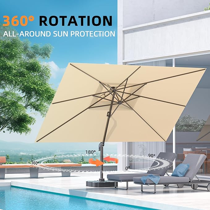10' X 13' Outdoor Patio Umbrella Large Rectangle Cantilever Umbrella Heavy Duty 360°Rotation Offset Umbrella for Garden Deck Pool Patio,Beige