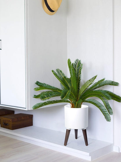 D'vine Dev 8 Inch Planter Pot with Stand, Mid-Century Tall Plant Pot with Legs for Indoor Plants, Small, White, 88-O-A-1