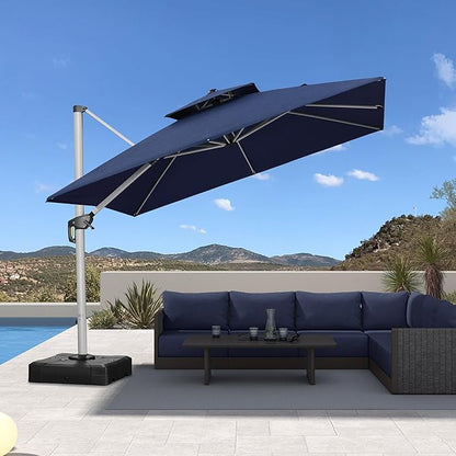 PURPLE LEAF 10ft Cantilever Outdoor Patio Umbrella Large Heavy Duty 360° Rotation Double Top Offset Rectangular Umbrellas for Backyard Deck Pool, Spectrum Indigo