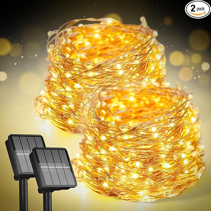 2-Pack Solar String Lights for Outside, 400 LED 144Ft Solar Fairy Lights for Outside Waterproof with 8 Modes, Solar Lights Outdoor for Patio Tree Christmas Party Wedding Decor(Warm White)