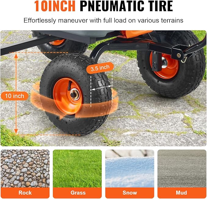 VEVOR 800lbs Poly Dump Garden Cart, Heavy Duty Yard Dump Cart Wagon, 4 Wheel Wheelbarrow with 10in Tires, 180°Rotating Handle, Steel Frame and Quick Release System