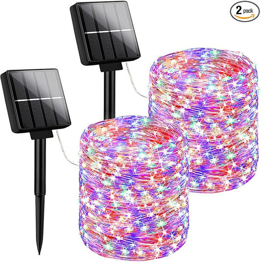 Brightever Outdoor Solar String Lights Waterproof, 2-Pack Total 80FT 200LED Solar Fairy Lights for Outside with 8 Lighting Modes, Solar Twinkle Lights for Yard, Christmas, Party (Multicolor)
