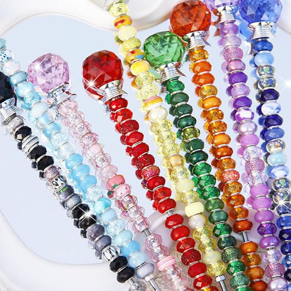 271 Pcs Beaded Garden Stakes Kit, DIY Fairy Wand Garden Stakes Beads Kit Colorful Large Hole Bead Crystal Stopper Top 9 Stainless Steel Threaded Rod Beaded Fairy Wands Supplies for Outdoor Decorative