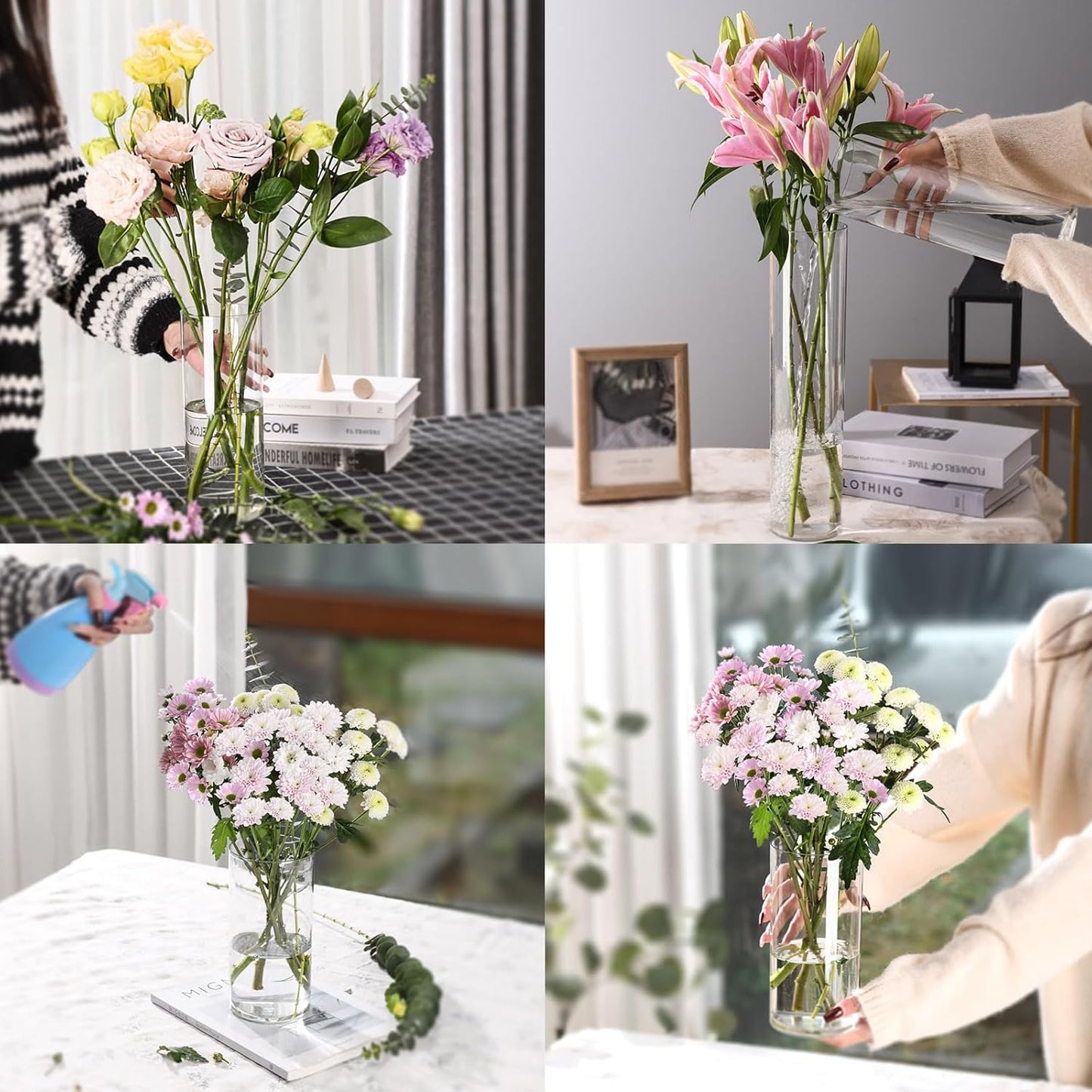 Clear Flower Vase, Non-breakable Vases, 6" W x 12" H, Acrylic Vase, Aesthetic Room Decor Cylindrical Modern Flower Vases for Table Centerpiece, Home Decor, Women Floral Arrangement Gift