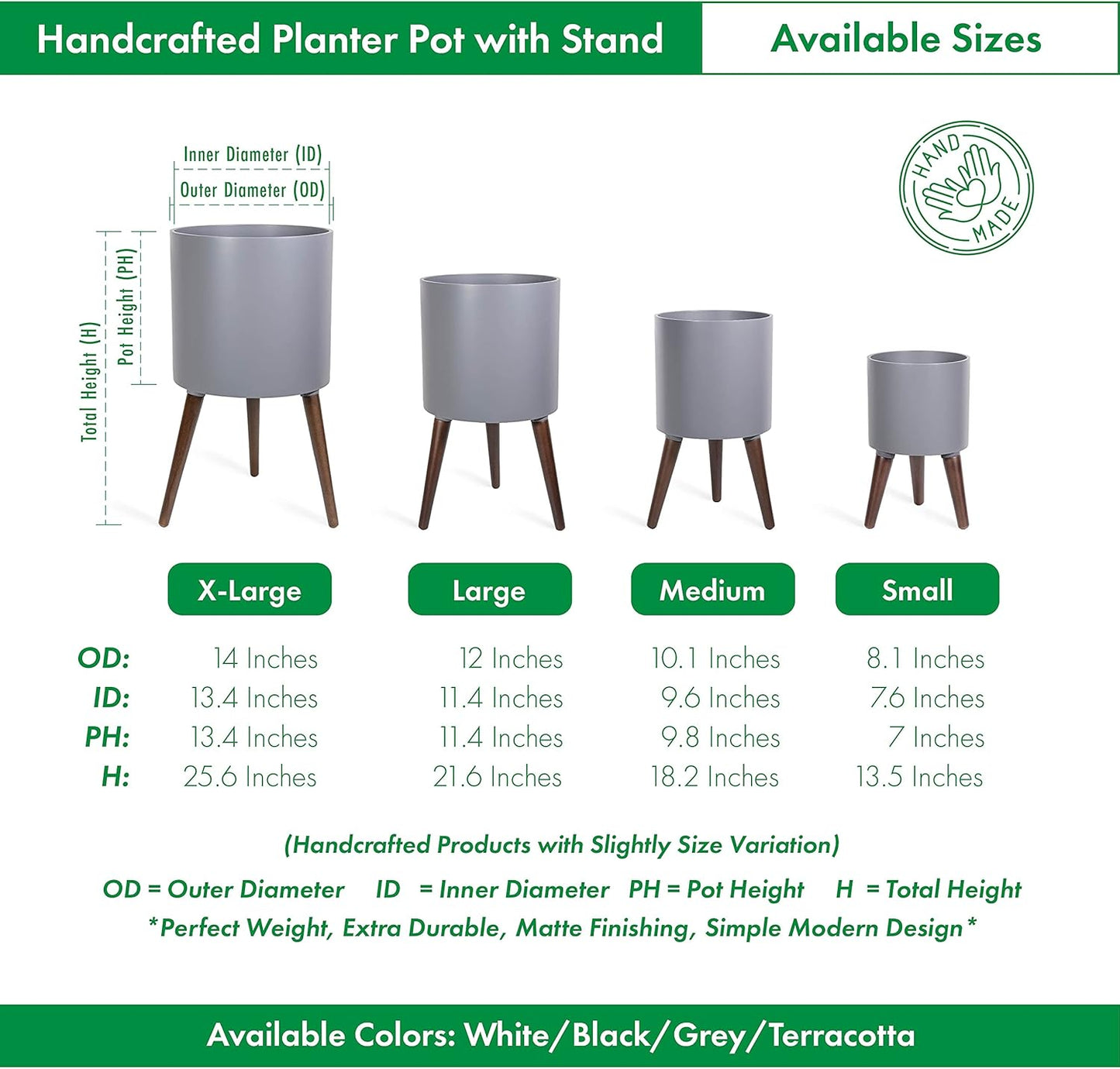 D'vine Dev 8 Inch Planter Pot with Stand, Mid-Century Tall Plant Pot with Legs for Indoor Plants, Small, Grey, 88-O-A-3