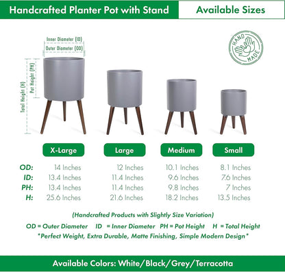 D'vine Dev 10 Inch Planter Pot with Stand, Mid-Century Tall Plant Pot with Legs for Indoor Plants, Medium, Grey, 88-O-B-3