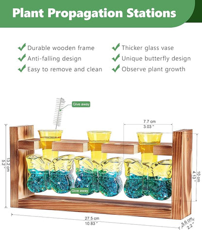 Nacome Butterfly Vase Propagation Stations: Glass Plant Terrarium with Wooden Stand for Home Office Desk Decor, Unique Gifts for Plant Lovers Women Mom (Yellow)