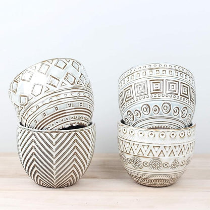 VanEnjoy 5.5 inch Large Round Bohemian Style Ceramic Planter, Geometry Engrave Off White Brown Succulent Planter Flower Pot, Indoor Outdoor Decorative Planter