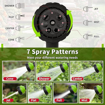 NEXCOVER Garden Hose Nozzle Sprayer - 7 Adjustable Watering Patterns Nozzle for Water Hose, Non-Slip Garden Spray Nozzle for Car Washing, Watering Plants, Pets Showering, Lawns Cleaning, Green