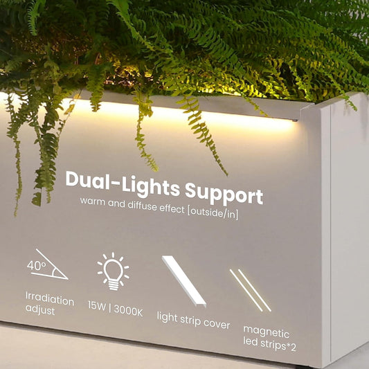 GSK White LED Metal Planter Boxes Magnetic LED Lighting Strips × 2 Galvanized Extra Large Tall Raised Garden Bed Trough Durable Indoor Outdoor Flower Divider Shelf Versatile Plant Stand Space Divider