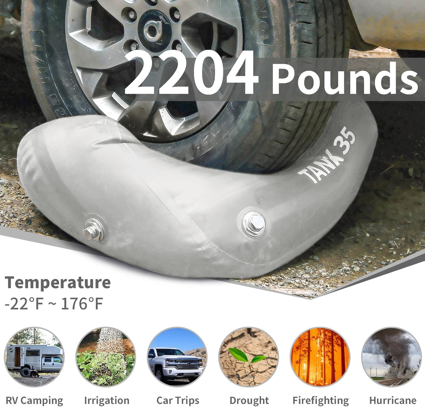 TPU Water Storage Bladder, 35 Gallon Portable RV Fresh Water Tank, Food Grade BPA Free Collapsible Flexible Container for Drinking, Camping, Irrigation & Emergency-Hurricane, Drought, Fire (3/4” GHT)