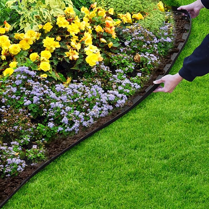 Hugeleaf Landscape Edging 2 Inch Tall 60 Feet Garden Edging Border with 60pcs Stakes, Plastic Edging for Landscaping,Lawn,Flower Beds, Paver Edging (Black)