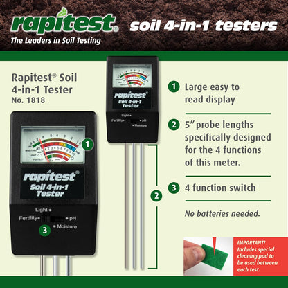 Luster Leaf 1818 Rapitest 4-in1 Soil pH/Moisture/Fertility/Light Tester, Fertility