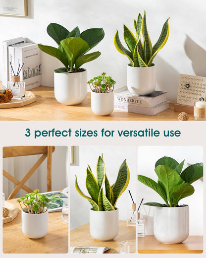 vancasso Ceramic Plant Pots, 4+5+6 inches, Set of 3, Planters with Drainage Hole, Flower Pots Planters Pots for Indoor Plants, Modern Indoor Decorative Garden Pot, Home Decor, White