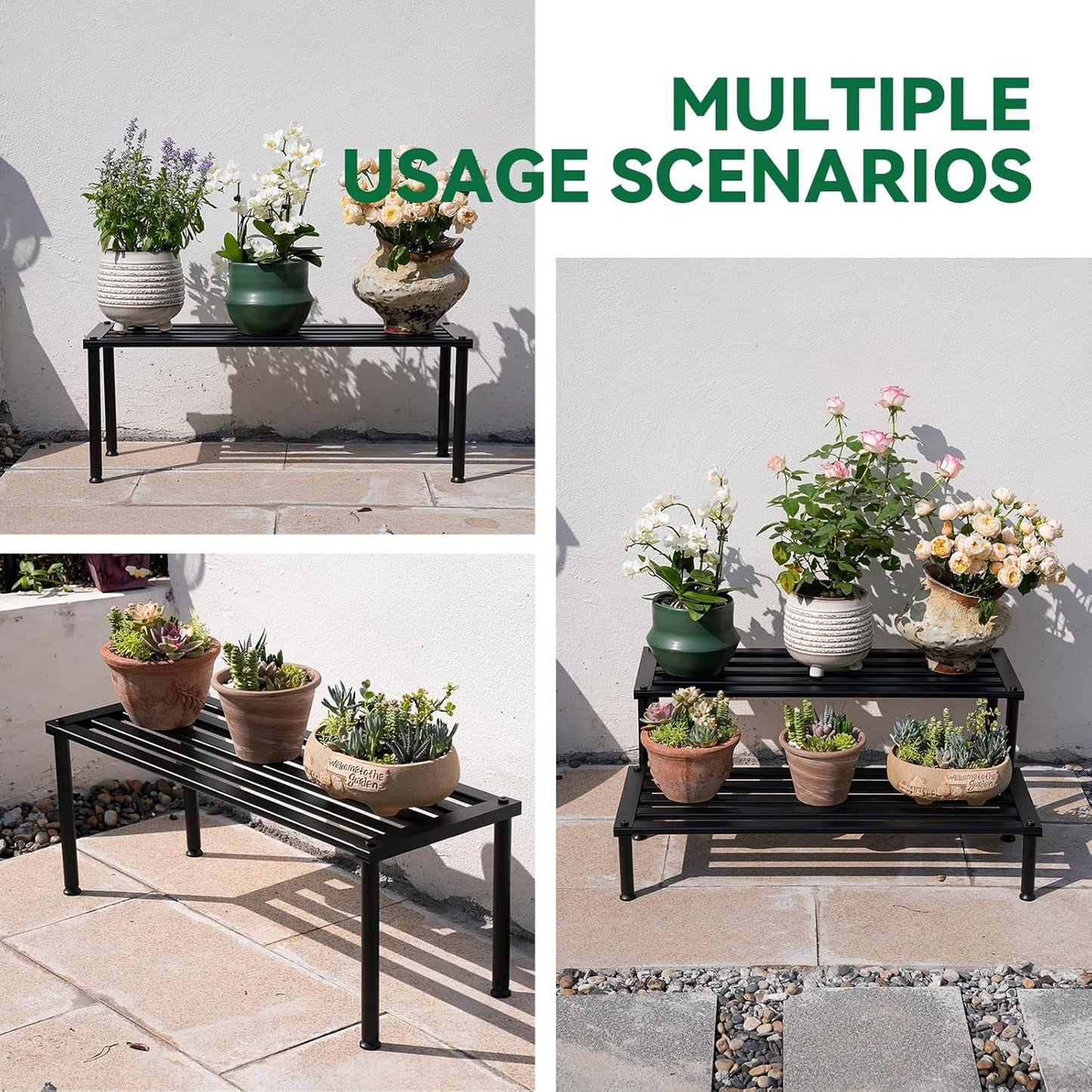 Metal Plant Stand, Rust-proof Aluminum Display Rack, Plants Display Stands Decoration Racks for Living Room Garden Balcony Patio (Black, 31.5Inch Tall)