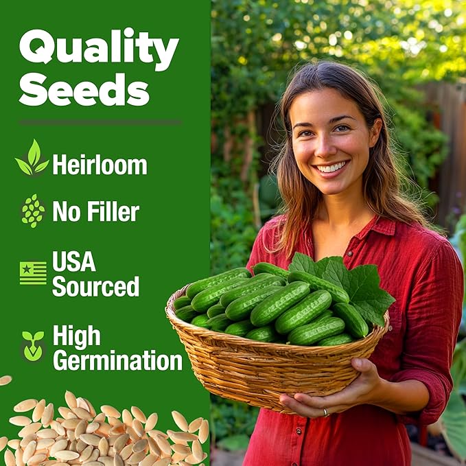 HOME GROWN 𝗨𝗦𝗔 𝗣𝗥𝗘𝗠𝗜𝗨𝗠 Persian Cucumber Seeds – 50+ Heirloom Non-GMO, High-Yielding Beit Alpha Variety | Fast Growing, Sweet Tender Skin, Home Vegetable Garden Seeds (Cucumis sativus)