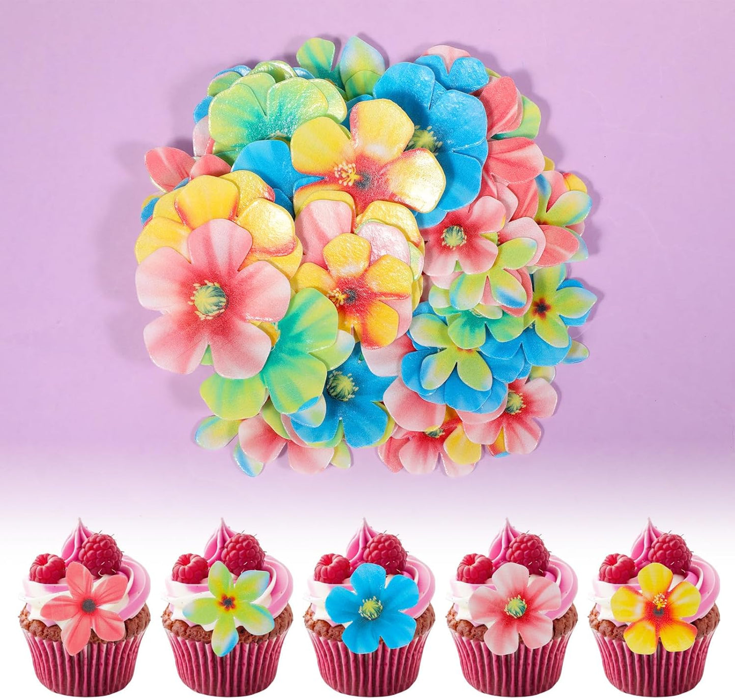70 Pcs Edible Cupcake Toppers, Wafer Paper Edible Flowers Cake Decorations, Wildflower Cupcake Picks for Wedding Birthday Party Cake Food Decorations Supplies
