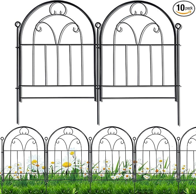 Garden Fence, 11ft(L) X 21in(H) 10 Pack Rustproof Metal No Dig Fence Panels, Garden Fencing Dog Fence Outdoor for Yard, Decorative Fences and Borders, Animal Barrier, Flower Bed, Patio