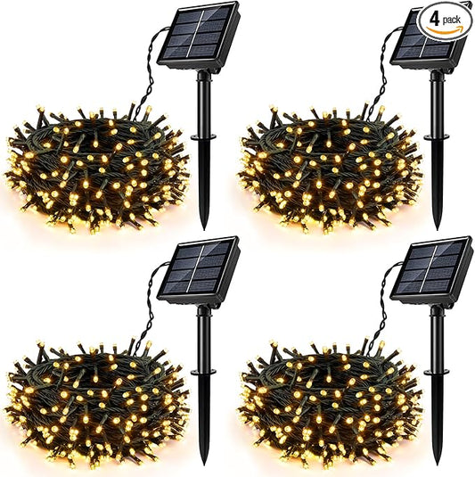 [4 Pack] Solar String Lights for Outside, 480 LED 157FT Solar Twinkle Light Outdoor with 8 Modes & Memory Function, Waterproof Chrismas Lights for Xmas Tree Party Decorations (Warm White)
