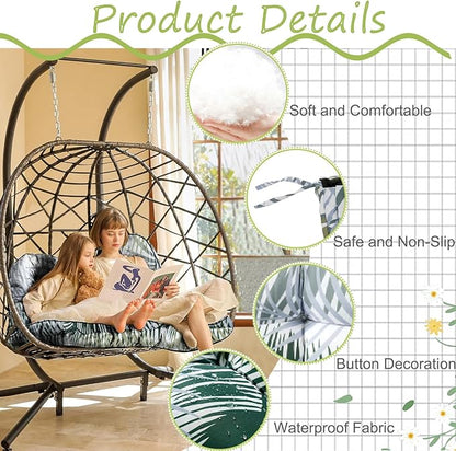 Swing Replacement Cushions with Backrest, 2 or 3 Seater Waterproof Non-Slip Overstuffed Swing Pad, Indoor/Outdoor Bench Cushion for Porch Chair Swing Garden Furniture (Flower color2, 40 * 63 in)