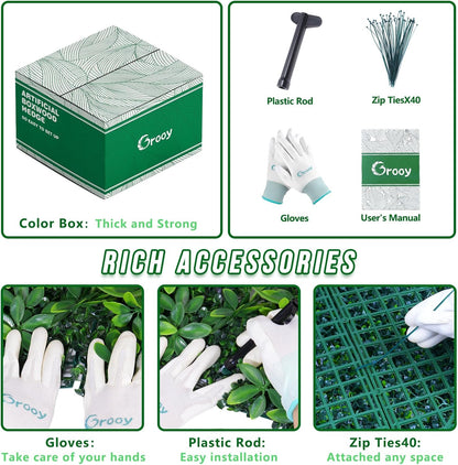 Grass Wall 20"x20" Pack of 12, Artificial Boxwood Panels, Privacy Hedge Fence Screen with UV Protection, Greenery Backdrop for Indoor Home Wedding Decor and Outdoor Garden Backyard