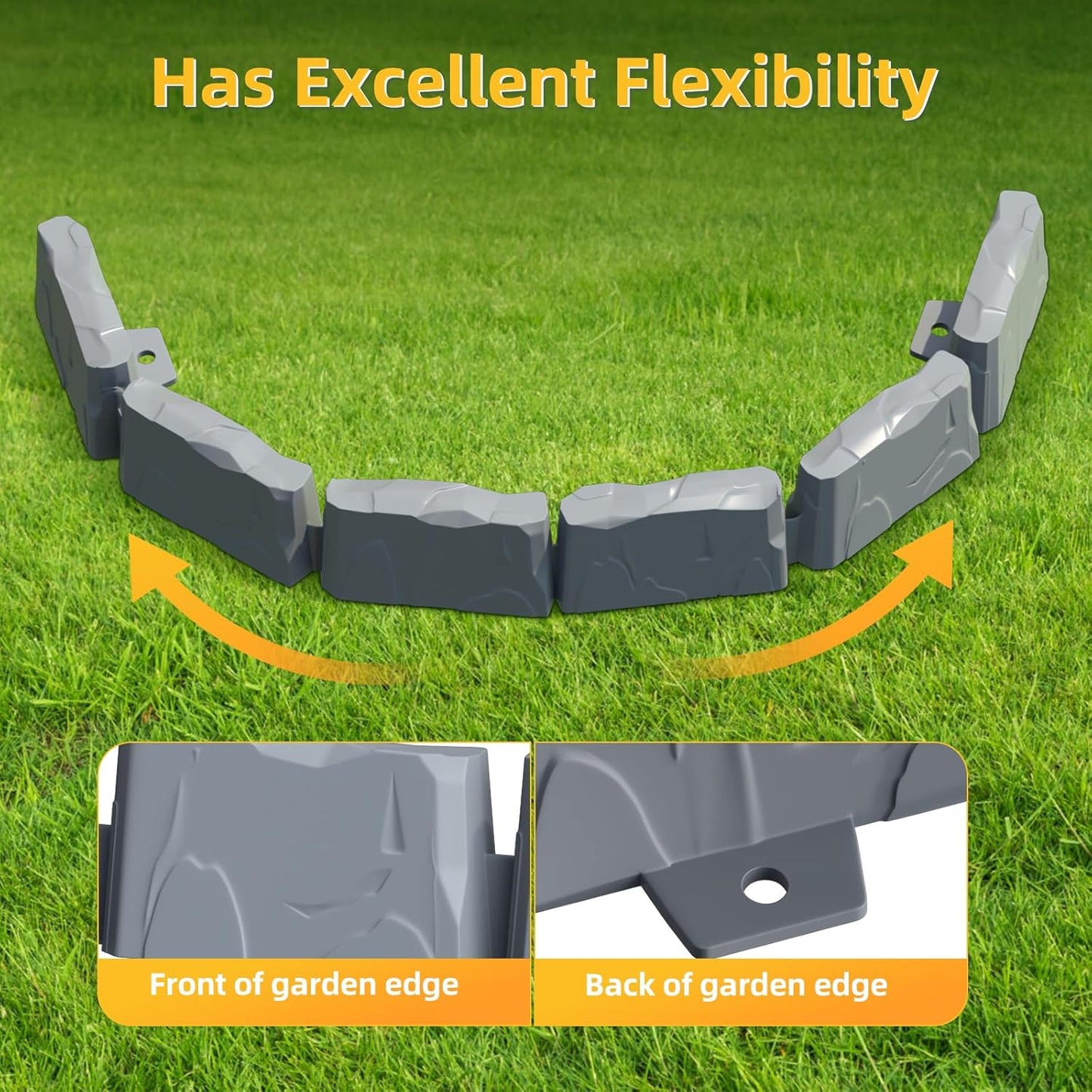 8Pcs Landscape Edging with 24 Pieces 8-Inch Spikes | for Flower Beds, Tree Rings, Pathways | Garden Edging Border Stone 12" Long, 3-Inch Tall,Faux Stone Edging for Landscaping (12FT)