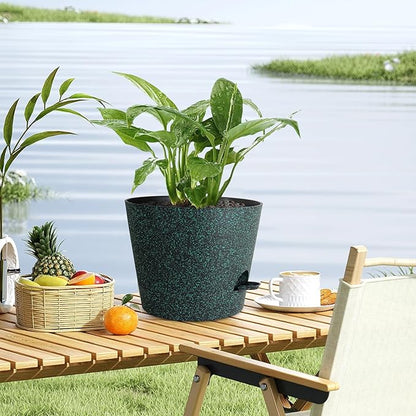 12 inch Large Self Watering Pots for Indoor Outdoor Plants, Flower Plant Pots with Mesh Drainage Holes for Garden, Plastic Planters with Reservoir for Home Plants, Black with Green Speckles