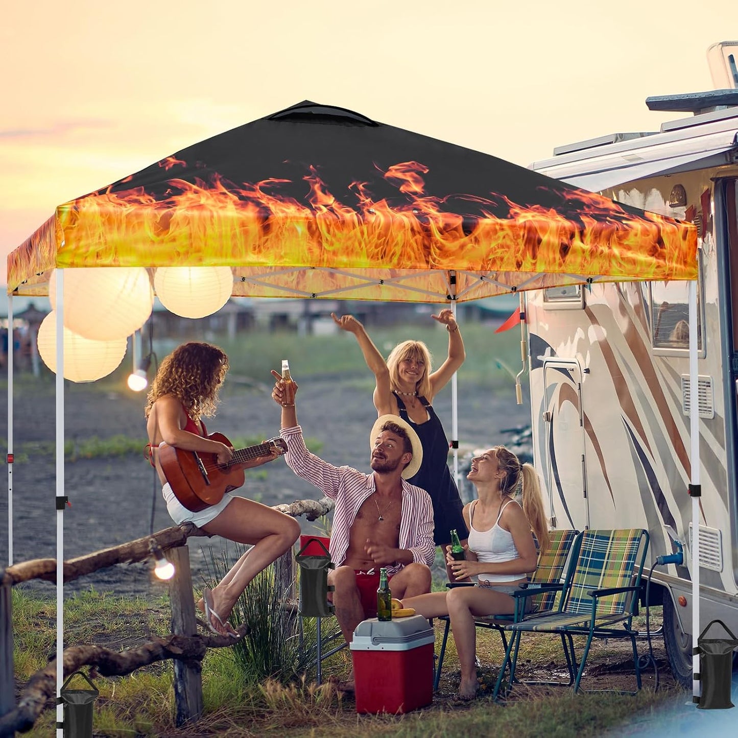 EAGLE PEAK Pop Up Canopy Tent with Wheeled Carry Bag, 8 Stakes, 4 Ropes, 4 Weight Bags, Easy Set Up Tent Canopy, 10x10 ft, 100sqft of Shade, Flame