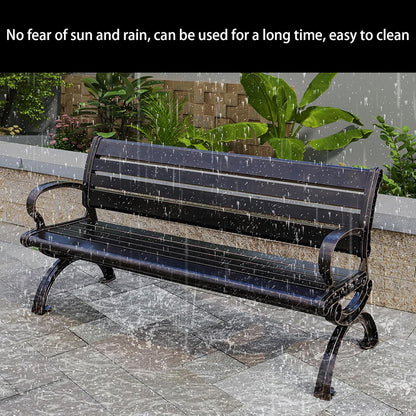 Outdoor Bench Chair Cast Aluminum Garden Bench Patio Bench All-Weather Park Bench for Backyard Porch Lawn (150cm Armless Park Bench)