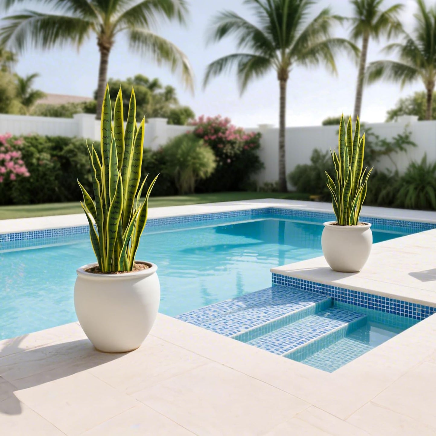 Fake Snake Plant 3ft Tall Faux Sansevieria with 24 Realistic Leaves UV Resistant Potted 2 Pack Fake Mother in Law's Tongue Plants for Indoor Outdoor Home Office Bedroom or Patio Decoration, Yellow