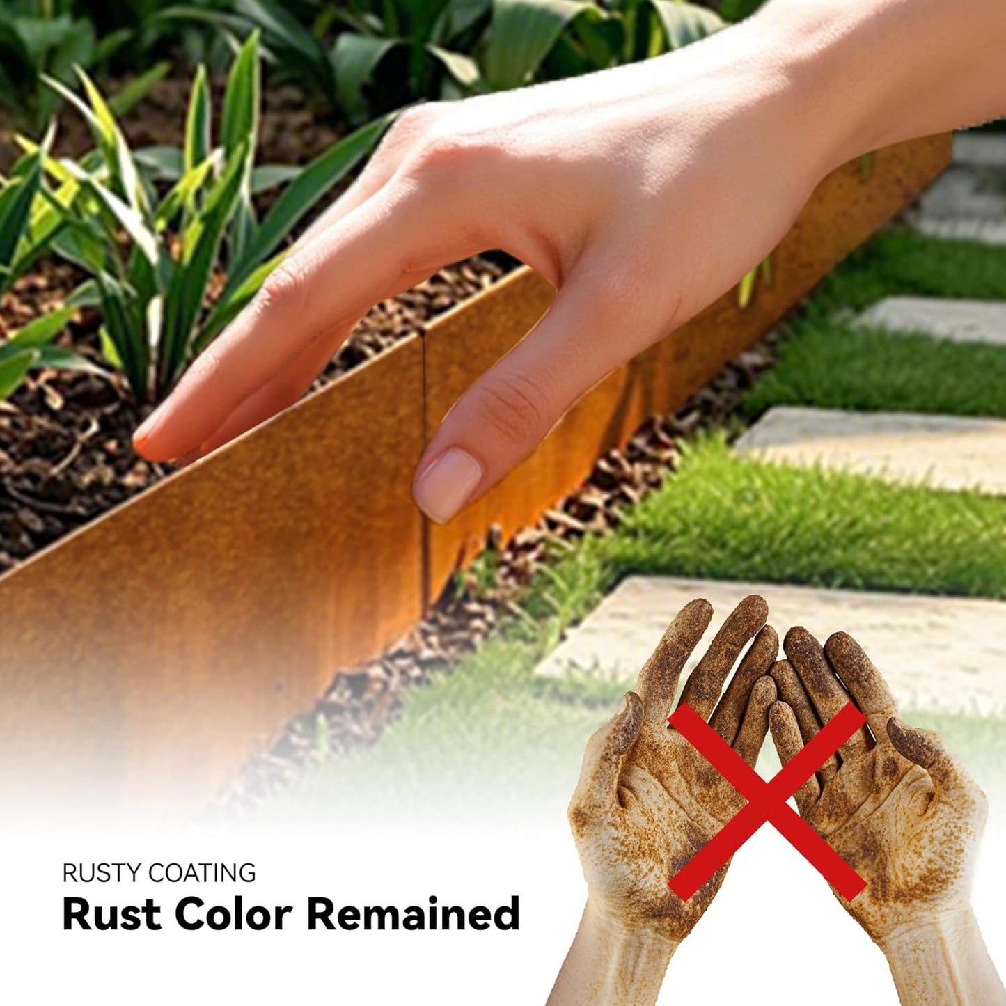 Worth Galvanized Steel Landscape Edging 8" x25' Metal Garden Edging Roll Flexible Bender Border with 8Pcs Stakes for Lawn, Flower Bed Edges, Rust-Like Color