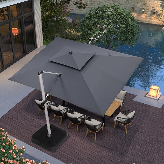 PURPLE LEAF 10' X 13' Patio Umbrella Outdoor Rectangle Umbrella Large Cantilever Umbrella Windproof Offset Heavy Duty Sun for Garden Deck Pool Patio, Grey