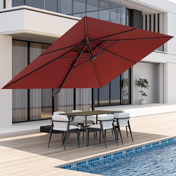 9x12 FT Patio Umbrella, Large Cantilever Rectangular Double Top Heavy Duty Offset Umbrellas with 360° Rotation, Outdoor shade for Garden Deck Pool, Red