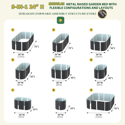 MUPATER 6x3x2FT Raised Garden Bed Outdoor for Vegetables, 9-in-1 Galvanized Steel Planter Box with 2 Support Rods, 24''H Modular Garden Bed Kit Oval for Herbs and Flowers, Garden, Gray