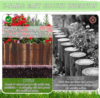 Wood Garden Edging 3 Pack 5.9" H × 47" L Flexible Wooden Garden Fence, Decorative Landscape Edging Border for Flower Beds, Lawns, Pathway, Yard