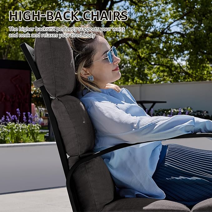 NATURAL EXPRESSIONS Patio Bistro Set, 3 Piece Outdoor Swivel Glider Rocking Chairs, Conversation Furniture with 2 Highback Rockers, 1 Table and 5" Cushion for Backyard,Porch,Yard,350lb. (Dark Grey)