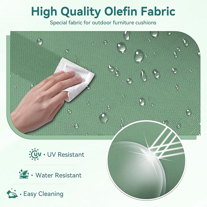 Outdoor Chair Cushions 23" x 24" x 4", Patio Deep Seat Replacement Cushions Set with Zippered Removable Cover, Weather-Resistant Olefin Fabric for Garden Chair Sofa Couch, Set of 2, Green