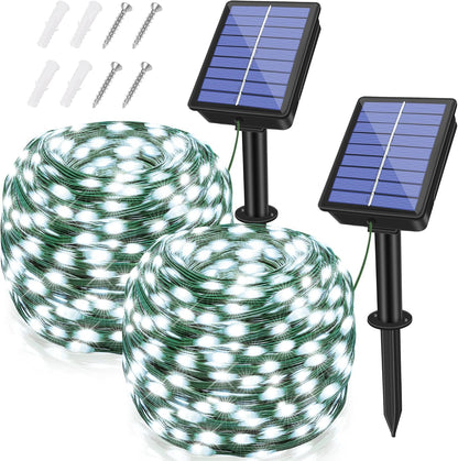 2 Pack Solar String Lights Total 480LED 158FT, IP67 Waterproof Solar Lights for Outside with 8 Modes, Upgraded Solar Panel Fairy Lights for Garden Party Wedding Decorations (Cool White)