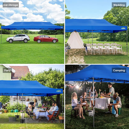 COBIZI 10x30 Pop up Canopy, Heavy Duty Outdoor Party Tents for Parties, Ez up UPF 50+ Waterproof Commercial Canopy with Wheeled Bag can fold, Blue(Windproof Upgraded)